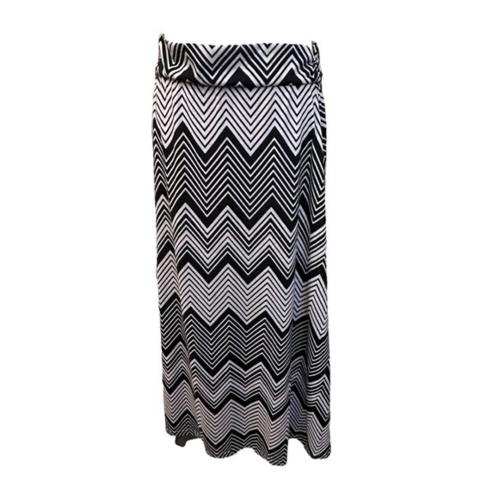 Women’s XL Magazine Black White Chevron Zig Zag Geometric Maxi Skirt
